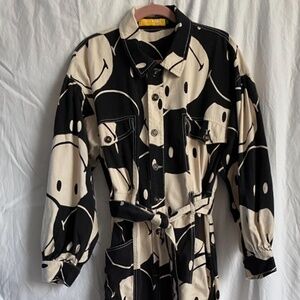 Farm Rio Smiley Black & White Denim Jumpsuit